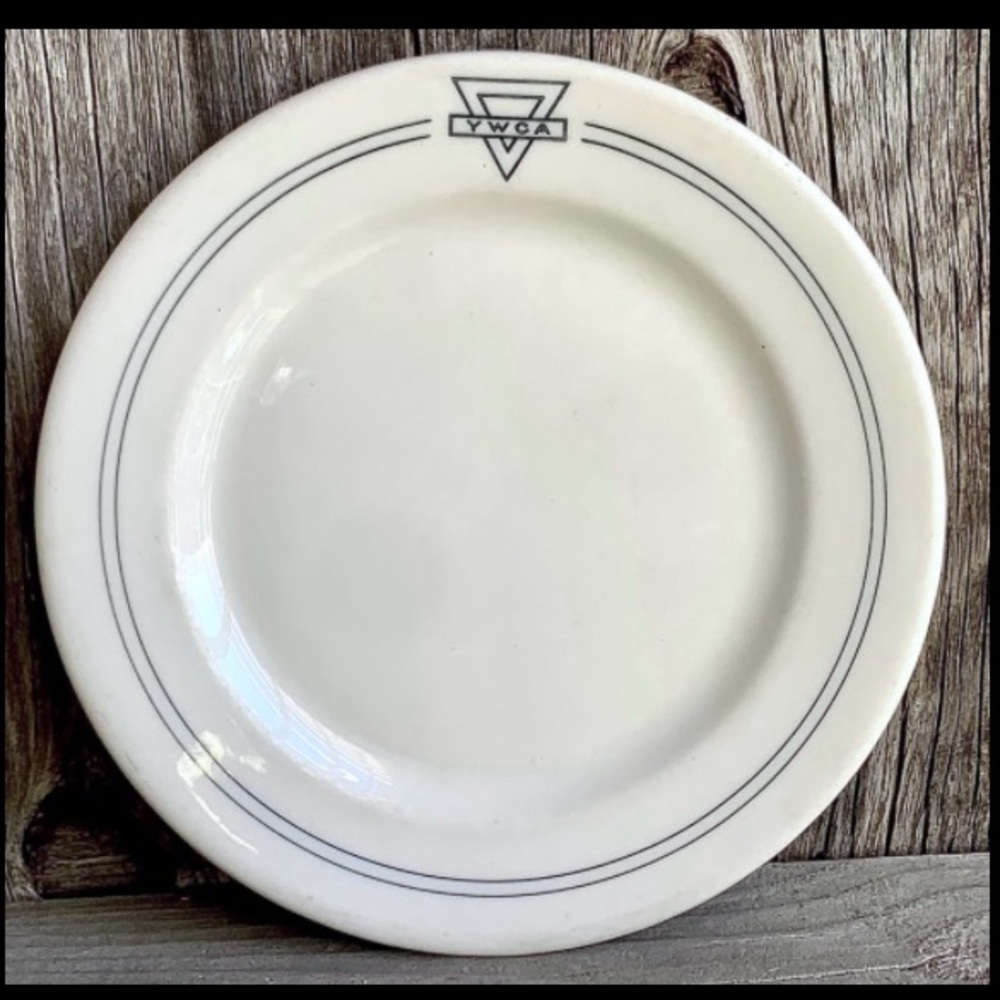 Early 20th Century Antique SYRACUSE CHINA Striped YWCA Logo 6.5” Plate